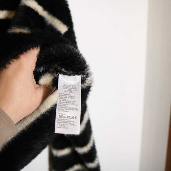 J Crew Lady Sweater Jacket Striped Brushed Yarn Womens Medium Black Fuzzy Button - Picture 7 of 8